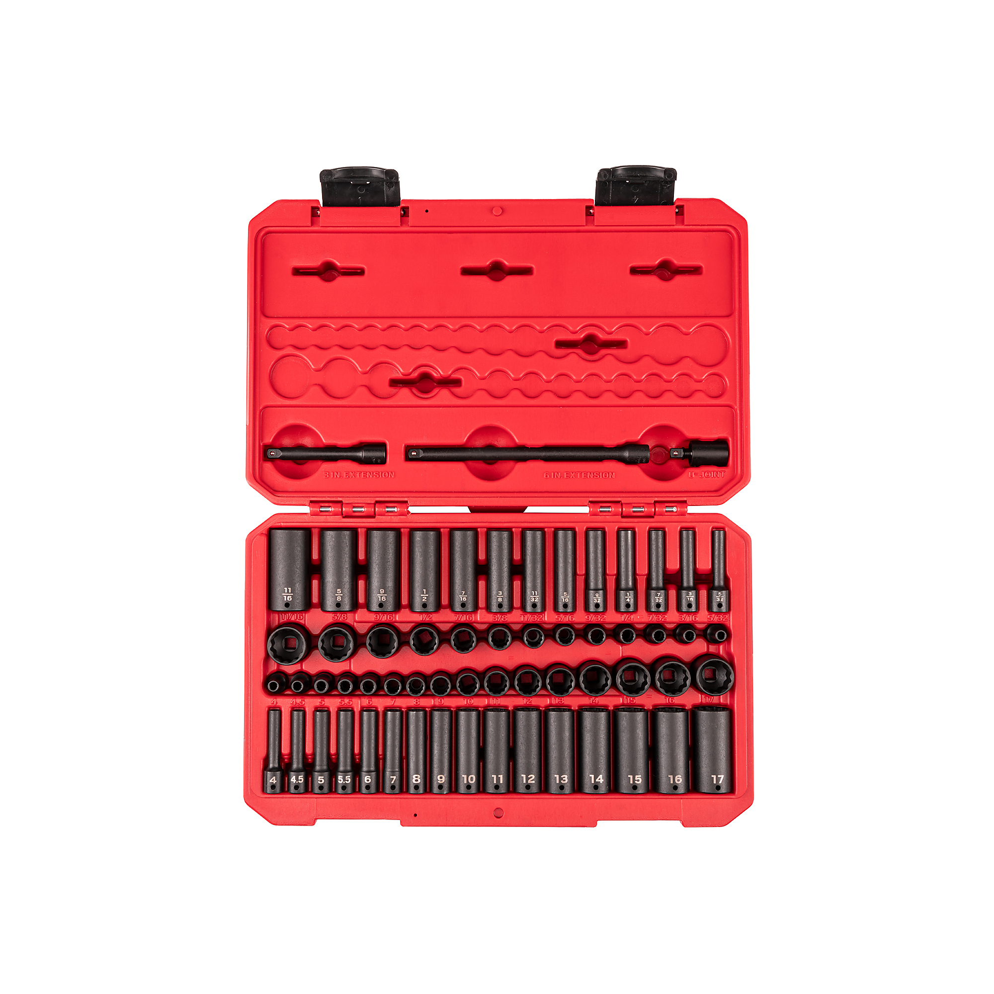 TEKTON 1/4 Inch Drive Shallow and Deep 12-Point Impact Socket Set with Case, 61-Piece (5/32 - 11/16 in., 4 - 17 mm) | SID90406